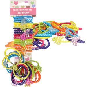 Haar elastiekjes - set 72x - gekleurd - zonder metaal - Dia 6 cm - kunststof - Haaraccessoires - diverse prints