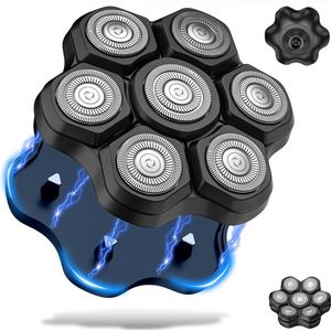 Universele magnetische afneembare 7D-vervangingskop voor elektrische scheerapparaten. Roestvrijstalen scheermesjes voor een gladde scheerbeurt bij kale hoofden (7D zwart)