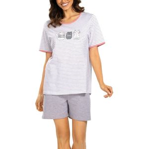 Comtessa - Dames Shortama - Zomer Pyjama - Katoen - Kitty grey - Maat 38