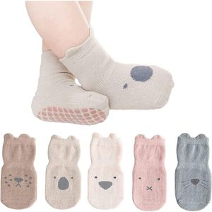 Baby Sokken - 5 Paar - Baby vloersokken - Antislip Sokken - Kind Sokken - Kind Baby - Veelkleurig - Maat M - 1-3 Jaar Oud - Enkelsokken - Slofsokken Baby - Warme Sokken - Antislip mid-tube kruipsokken - Newborn - Kraam Cadeau - Baby Cadeau
