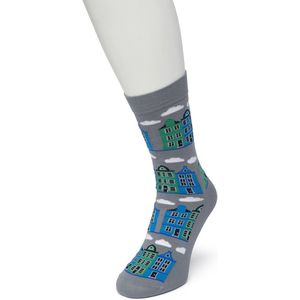 Bonnie Doon Dames Sokken met Huizen Print maat 36/42 Grijs - Thema Sokken - Huisjes - Cadeau Sokken - Word je Happy en vrolijk van - Zacht Katoen met Gladde Teennaad - Comfortabel - Perfect Cadeau - Griffin - BT991114.243