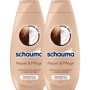 Schauma Shampoo Repair&Care - Multipack - Set van 2 | 2x 400ml - Met Kokosnootextract - Vegan Formule - Voor beschadigd en droog haar