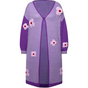 MIAMODA - Dames - Cardigan Straight Fit strepen met bloemen lange mouwen - Seringpaars - Maat 54+