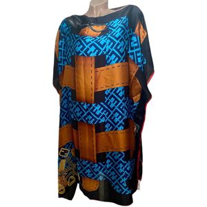 Kaftan -Tuniek - Jurk - Satijn van Viscose - Zijde Onesize 38-48 blauw