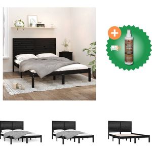 vidaXL Bedframe massief hout zwart 150x200 cm 5FT King Size - Bed - Inclusief Houtreiniger en verfrisser