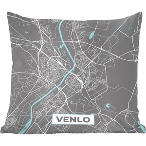 Sierkussens - Kussentjes Woonkamer - 60x60 cm - Plattegrond - Venlo - Grijs - Blauw - Stadskaart