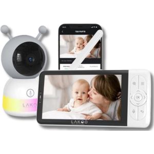 LAKOO® BabyGuard Pro 6T - Babyfoon met Camera en app - HD - 5 inch monitor - Met Lamp - Nachtzicht - Bewegingsdetectie - Terugspreekfunctie - Slaapmuziek - Wifi - Draaibaar