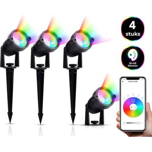 Bolt Electronics Tuinspot – Tuinverlichting LED buiten – Prikspot buitenlamp - RGB lamp – Bluetooth bestuurbaar Tuinlamp – IP68 waterdicht muurlamp – Wandlamp – Verlichting terras en tuin - Bedienen met de App – 4 stuks