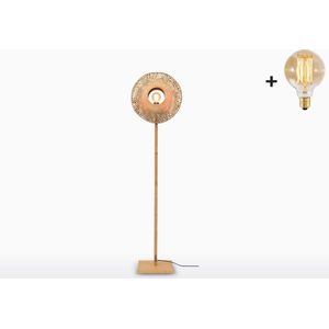 Vloerlamp- KALIMANTAN - Bamboe - Verticaal - Small Lampenkap (44x12cm) - Met LED-lamp