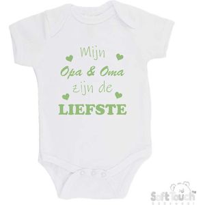 100% katoenen Romper ""Mijn Opa & Oma zijn de liefste"" Unisex Katoen Wit/sage green (saliegroen) 68/74