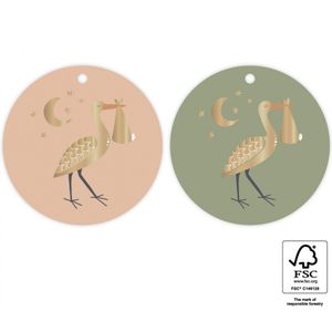 Cadeau label Duo (2 stuks) - Baby Joy Goud - Ooievaar - kado label - cadeau decoratie - SNQ Cadeau Verpakkingen