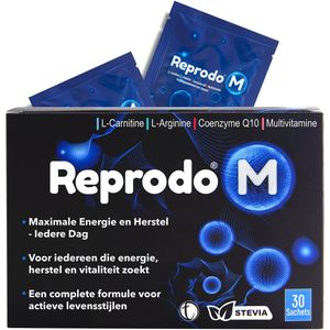 Reprodo M - Premium Energie & Herstel Supplement met L-Carnitine, L-Arginine, CoQ10, Zink & Selenium - Voor Vitaliteit, Spierherstel en Immuunondersteuning - 30 Sachets