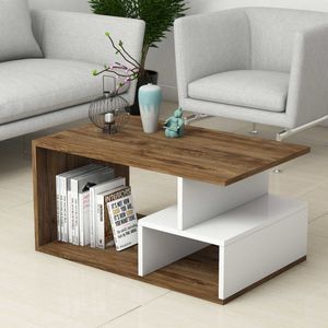 EMOB - Stijlvolle Woody Fashion Salontafel | 100% Melamine | Donker Noten Wit - Emob - Rechthoekige salontafels - Bruin - Spaanplaat - Rechthoekige salontafels - Op voorraad
