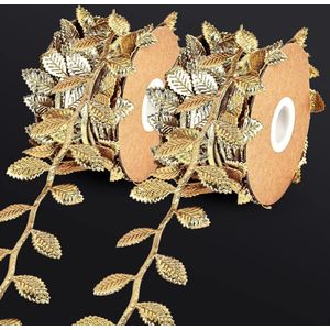 22 yards Kunstbladlint - Bladeren Bladeren Strepen - Gouden Bladeren Lint voor Doe-Het-Zelf Handwerk en Feest Bruiloft Tuin Decoratie