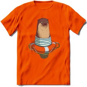 Casual zeehond T-Shirt Grappig | Dieren zeehonden Kleding Kado Heren / Dames | Animal Skateboard Cadeau shirt - Oranje - 3XL