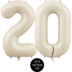 Cijfer Helium Folie ballon XL - 20 jaar cijfer - Creme - Satijn - Nude - 100 cm - leeftijd 20 jaar feestartikelen verjaardag