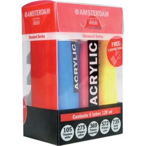 Amsterdam Standard Series acrylverf primaire set | 5 x 120 ml + 3 doseertuiten