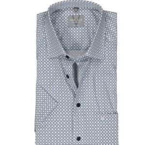 MARVELIS comfort fit overhemd - korte mouw - popeline - wit met licht- en donkerblauw dessin - Strijkvrij - Boordmaat: 45