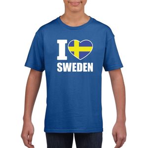 Blauw I love Sweden / Zweden supporter shirt kinderen - Zweeds shirt jongens en meisjes 134/140