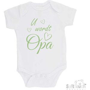 100% katoenen Romper ""U wordt Opa"" 2.0 unisex Katoen Wit/Sage green (saliegroen) Maat 56/62