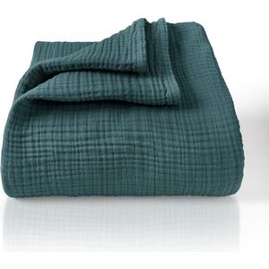 Premium mousseline sprei 220x240 cm XXL - 100% katoen - extra zachte katoenen deken als knuffeldeken, bedsprei, sofa-overtrek, sofa-overtrek - warme bankdeken (blauw mirage)
