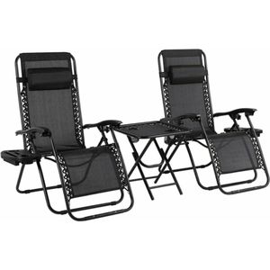 Ligstoelen set met tafel - Ligstoel - Tuin stoelen - Campingstoelen - Strandstoelen - opvouwbaar - Verstelbaar - Inclusief Hoofdkussen en cup houders
