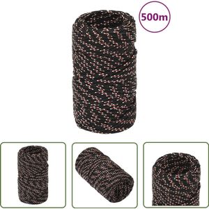 The Living Store Boot touw 2 mm 500 m polypropyleen zwart - Scheeps Touw - Boottouw - Polyester Touw - Maritiem Touw - Vaar Touw