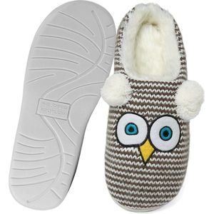 Geweo Pantoffels Dames - Sloffen - Instappers Dames - Winter Pantoffels - Open Sloffen - Fluffy - Bruin - Maat 39/40