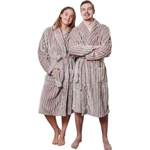 Relax Company - Ribcord Fleecebadjas - Taupe - Dames en Heren - Sjaalkraag