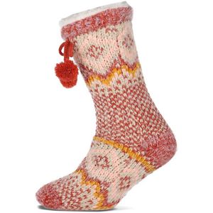 WeirdoSox - 1 paar Huissokken - Super zacht - Anti slip op voetzool - Scandinavische print roze- One size fits all - voor heerlijke warme voeten