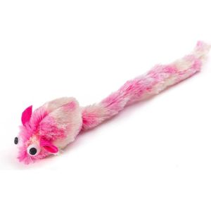 Nobleza Speelmuis kattenspeeltje - kattenspeelgoed - pluche - met krakende staart - roze