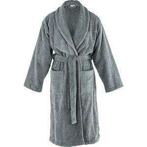 Tiseco Home Studio - Badjas DELUX - 100% katoen - 370 g/m² - badstof - unisex- riem en zakken - S/M - Grijs