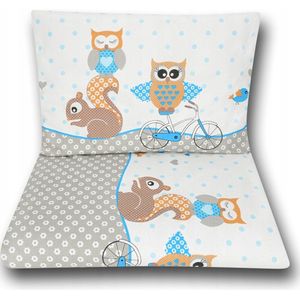 Kinderbeddengoed 100x135 cm Katoen - Blauw met Uiltjes