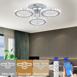 LuxiLamps - 3 Cirkel Chroom Kroonluchter - Dimbaar Met Afstandsbediening - Woonkamerlamp - LED Plafondlamp - Plafonniere - Crystal LED Lamp
