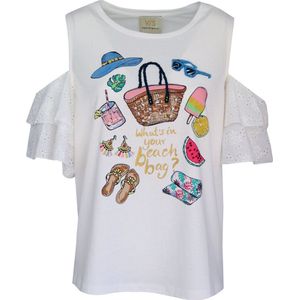 Verysimple • off-white t-shirt met open schouders • maat S (IT42)