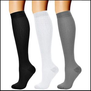 3-compressie sokken voor vrouwen - Sportcompressiekousen - Lange compressiekousen voor dames - vrouwen compressiekousen - Rekbare compressiekousen - voor hardlopen, atletische, reizen-Zwart/wit/grijs-S/M