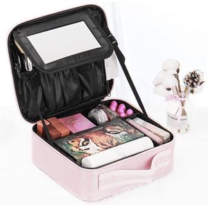 ZYLARO - Make-up koffer met spiegel - Organizer - Beautycase - Opbergtas - Verstelbare Vakken - roze