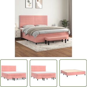 vidaXL Boxspring met matras - Fluweel Roze - 180x200 cm Boxspringbed - Rozenkleurig - Velvet - Verstelbare Hoofdbord - Pocketveer Matras