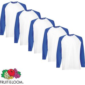 5 pack Fruit of the Loom Longsleeve T-shirts Royal/Wit XXXL (3XL)