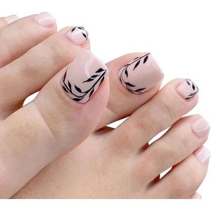 24 Stuks Kunstmatige Toenails - Korte Franse - Volledige Bedekking - Voor Vrouwen - Meisjes - Handwerk - Voeten - Manicure