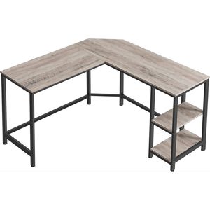 Bureau - L hoekbureau - met 2 planken - ruimtebesparend bureau - industrieel ontwerp - 138 x 138 x 75 cm – grijs zwart