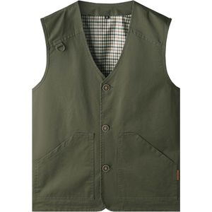 Heren Mouwloos Wandeling Vest - Katoenen Gilet met Meerdere Zakken voor Outdoor Activiteiten