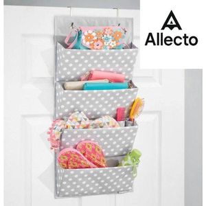 Ophangbeslag met 4 vakken, slaapkamer opslag voor schoenen, accessoires en kleding, tassengarderobe om op te hangen met stippenpatroon, grijs/wit