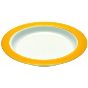 Vaatwasbestendig asymmetrisch bord Ornamin: 27 cm - wit met gele rand