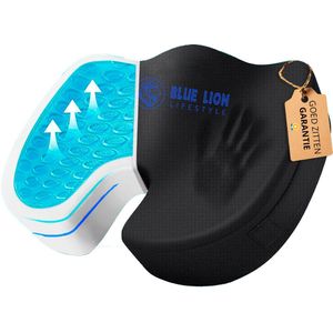 Blue Lion Lifestyle - Ergonomisch Zitkussen - Zwart - Orthopedisch Stuitkussen voor Auto of Kantoor - Traagschuim met Verkoelende Gel