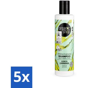 5 x Organic Shop - Algae & Lemongrass Strengthening Shampoo - Versterkend en Herstellend - 280 ml - Haarversterking - Haaruitval Voorkomen - Gezonde Haarwortels - Vegan Shampoo