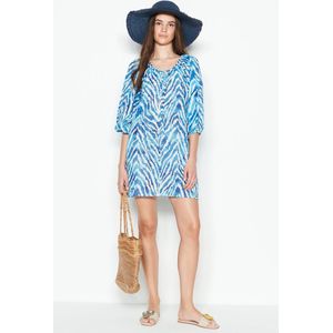 Wit blauwe Pareo Strandkleding -One size- Dames zomer strandjurk korte mini-jurk strandponcho casual losse pareo