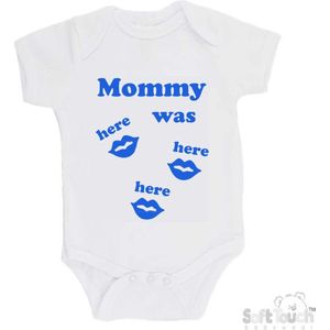 100% katoenen Romper ""Mommy was here here here"" Unisex Katoen Wit/blauw Maat 62/68