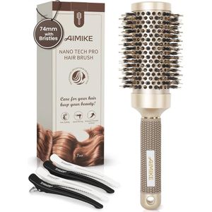 Ronde borstel voor föhnen, wildzwijnharen en ionische haren voor glans en volume