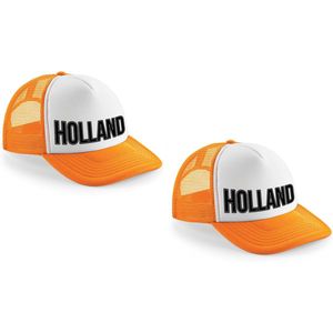 2x stuks oranje/ wit Holland zwarte letters snapback cap/ truckers pet dames en heren - Koningsdag/